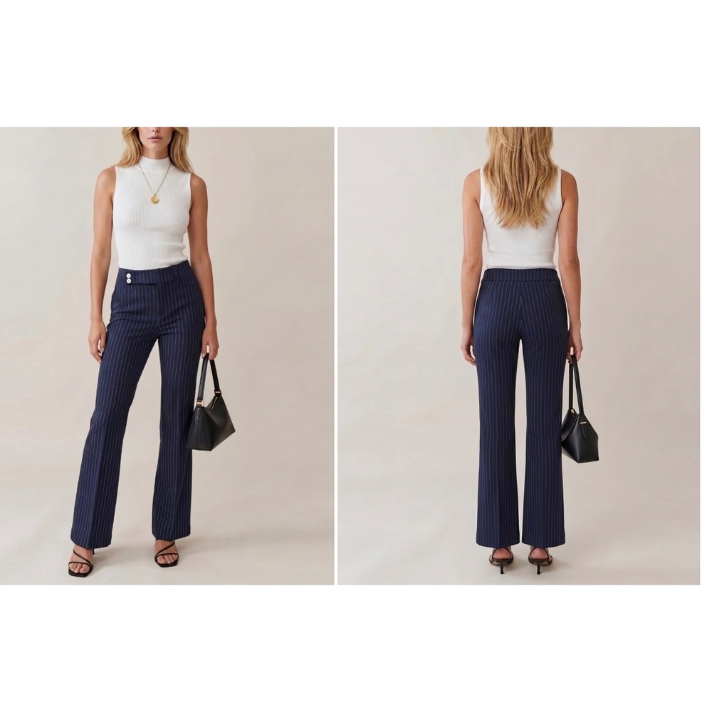 Few Moda x Greta Louise Tome Navy Pinstripe Flare Leg Trousers Pants Size 10 NEW